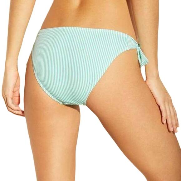 NEW Xhilaration Mint and White Striped Two Piece Bikini Set Ruffles Front Tie S - Picture 4 of 16